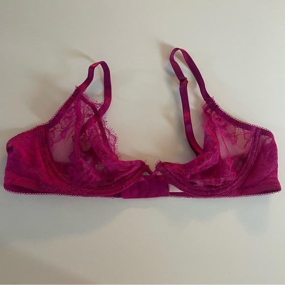 New! Victorias Secret Rose Lace Unlined Low-Cut Demi Bra fuchsia 20105 - Picture 3 of 9